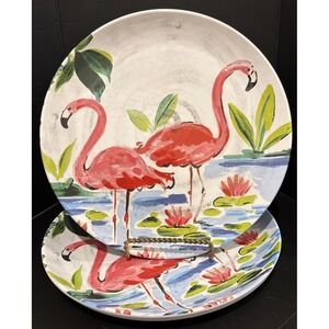 Cynthia Rowley New York Melamine Dinner Plate Plates Pink Flamingos Set Of 3